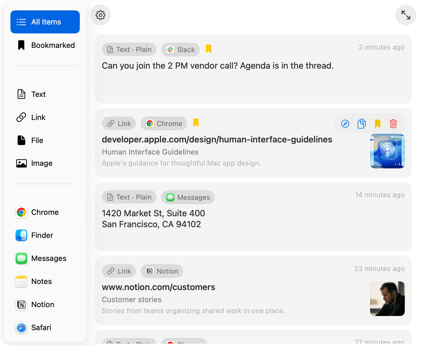 Open Plainboard from the menu bar. Show recent clipboard items in the compact view.